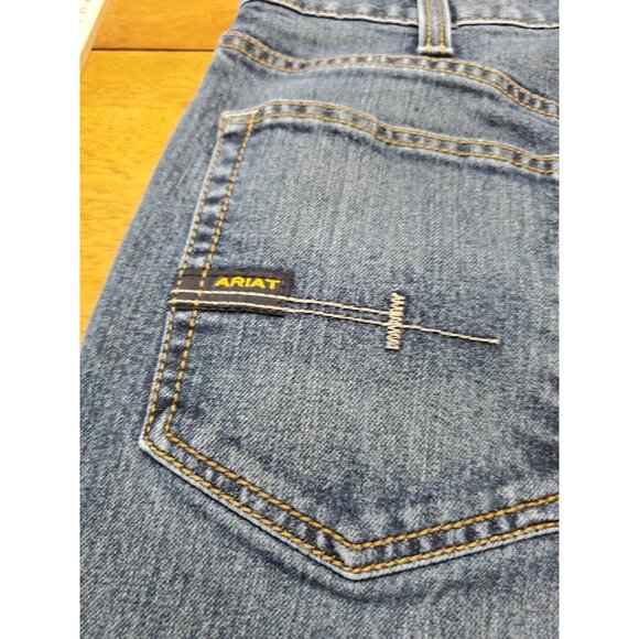 Ariat Rebar M4 Relaxed Boot Size 36x32 Mens Denim Work Blue Jeans Med Wash EUC - Picture 13 of 16